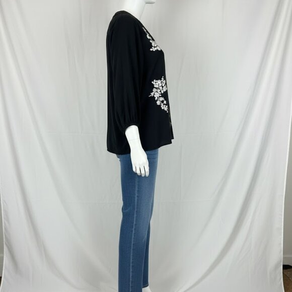 EUC Chico's Black Label Black White Beaded Tunic Top L/12 Resort Boho Chic - Picture 3 of 14